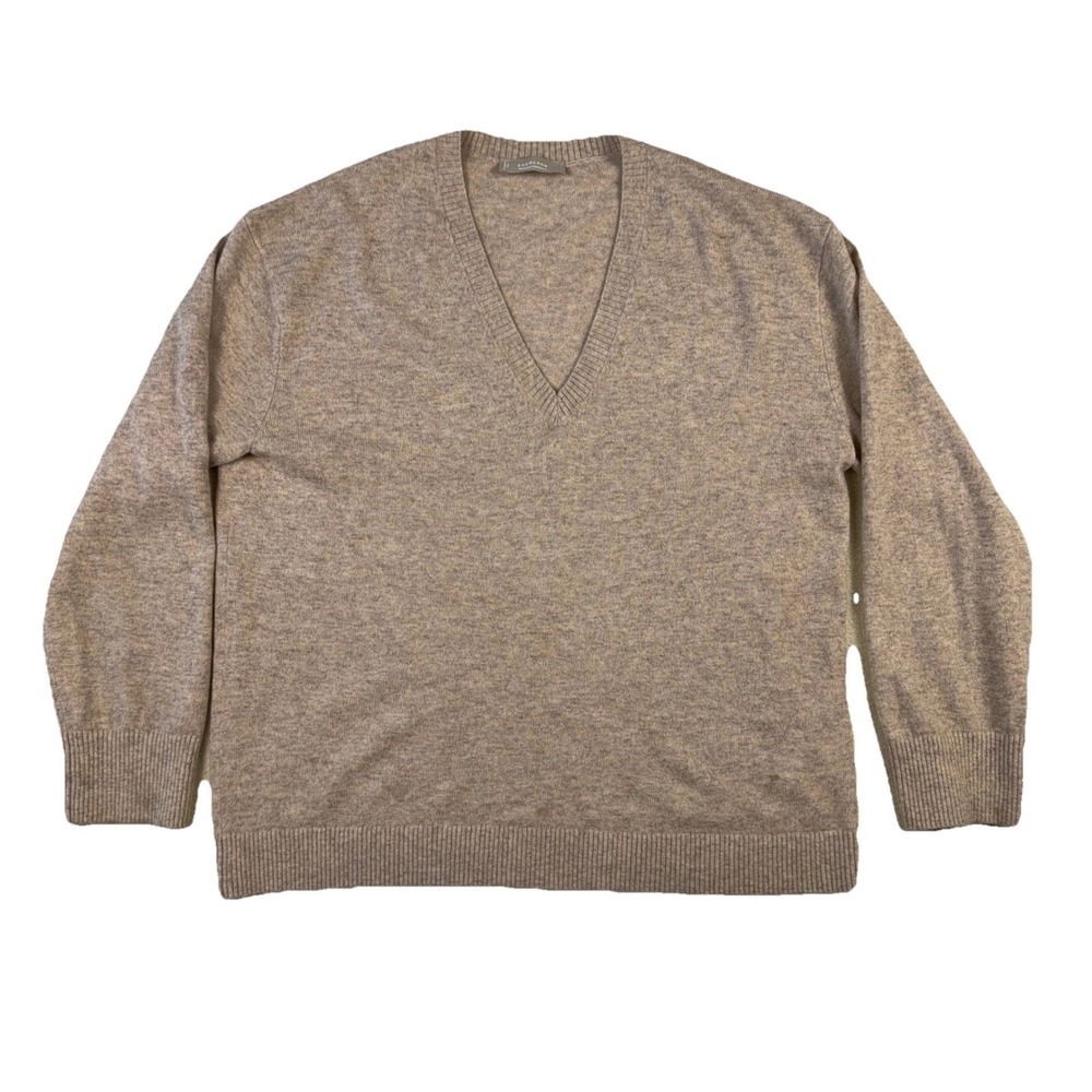 Everlane Mens Recycled Cashmere V-Neck Sweater Beige Oatmeal Knit Large